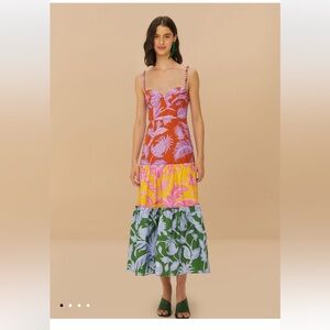 Farm Rio Mixed Tropical Swing Sleeveless Midi Dress, XS, NWT